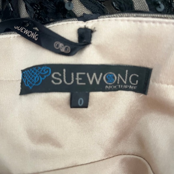 SUE WONG Y2K Cocktail Dress Size 0 Black Embroidered Beaded Prom Glamorous Party - Picture 4 of 8